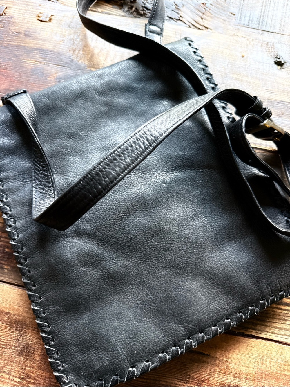 NWOT Black leather messenger crossbody bag
